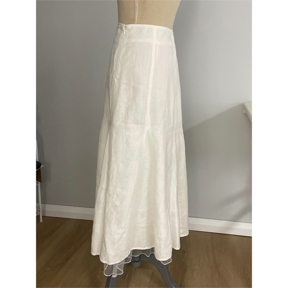 Melanie Lyne Linen Midi Skirt Womens Large White Flared Tulle Trim A017-6189 ML - Picture 3 of 8